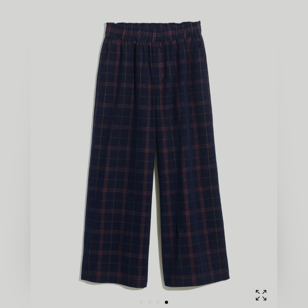 Madewell Corduroy wide leg pull on crop pants navy plaid women's sz small - Picture 4 of 8